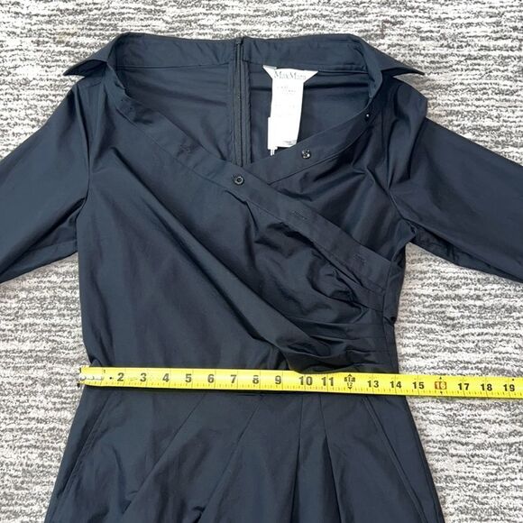 NWT Max Mara Squaw Gathered Cotton Poplin Shirt Dress Black Size 6 - Picture 12 of 16